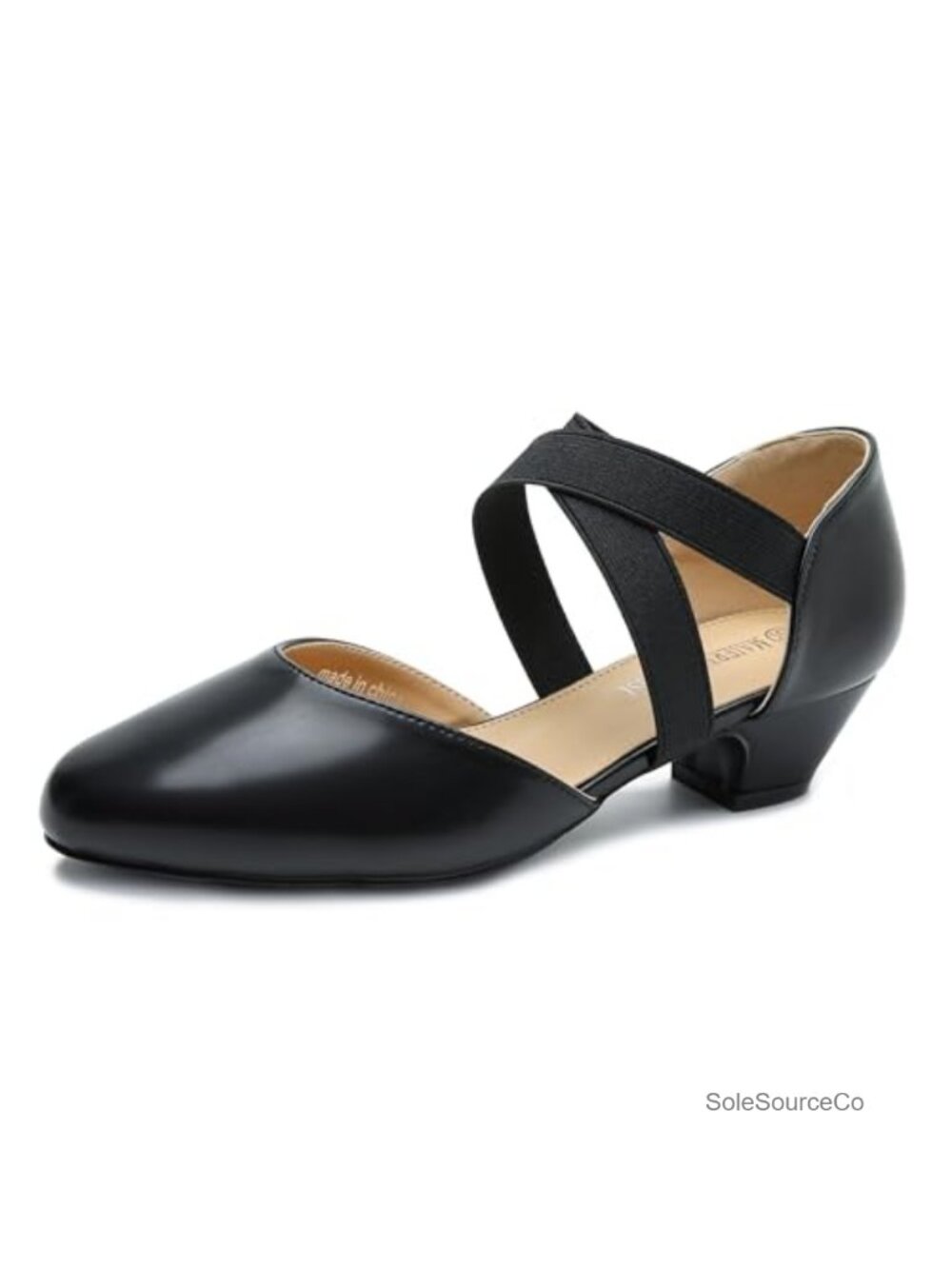 Women's Low Block Heel Pumps with Elastic Cross Straps, 1.57 Inch Heel Pull On